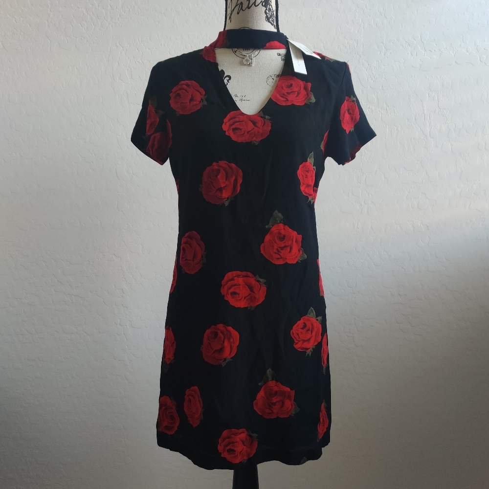 🆕 Sanctuary "Paris Rose" floral boho choker midi semi-formal party dress_XS